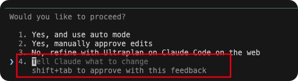 Claude Code's 'Would you like to proceed?' prompt with option 4 highlighted
